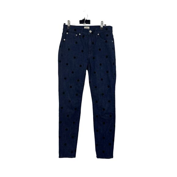J. Crew Jeans Womens 27 9" High Rise Toothpick Skinny Blue Velvet Polka Dot - Picture 1 of 7